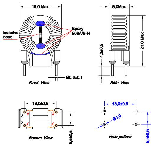 Common Mode Choke 2x3.5mH Rated: 2.5A, Max SRF:1 kHz → 300 MHz