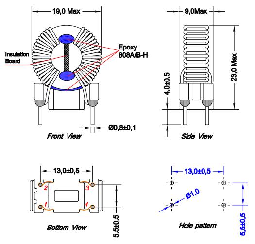 Common Mode Choke 2x3.5mH Rated: 2.5A, Max SRF:1 kHz → 300 MHz