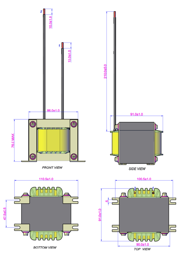 Indutor PFC EI85 50Hz/60Hz para carregador de bateria de 10kW 